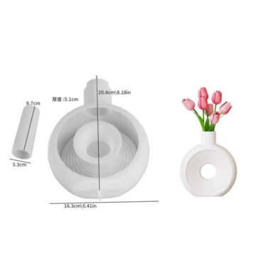 Molde De Silicona Florero Ciruclar Textura Para Yeso Cemento Rapido - Imagen 2
