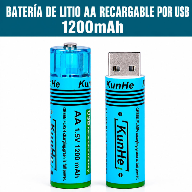 Pila AA x4 Recargable USB 1200mAh Con Tapa Magnética - Imagen 3
