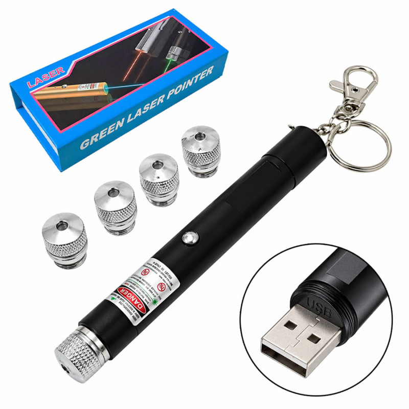 Puntero Laser Recgarble Por USB Luz Verde 5 Filtros