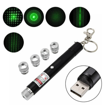 Puntero Laser Recgarble Por USB Luz Verde 5 Filtros - Imagen 4