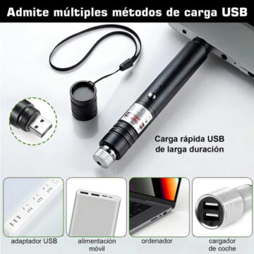 Puntero Laser Recgarble Por USB Luz Verde 5 Filtros - Imagen 5