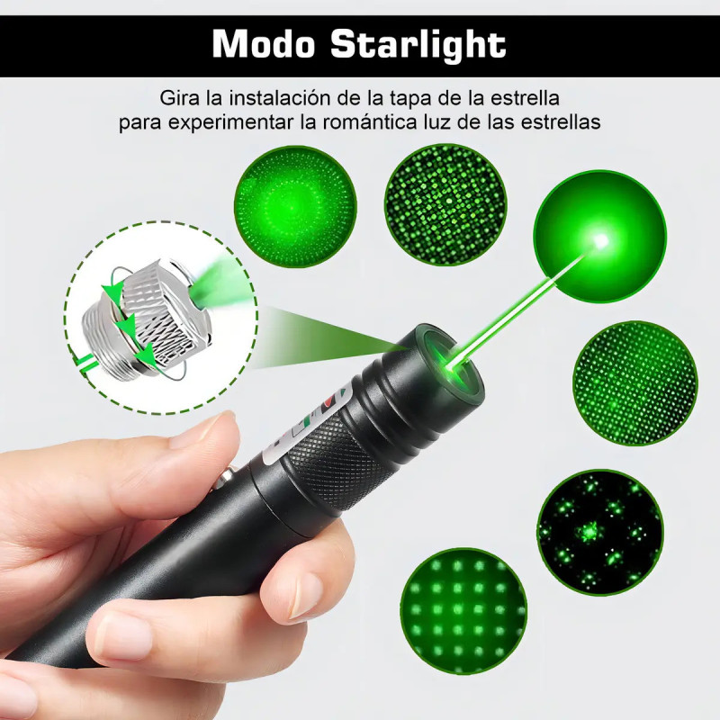 Puntero Laser Recgarble Por USB Luz Verde 5 Filtros - Imagen 6
