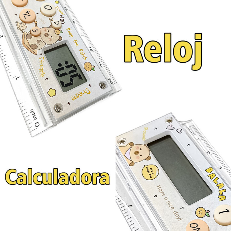 Regla Calculadora Escolar 8 Digitos Con Reloj Digital 20cm 8 Pulgadas - Imagen 2