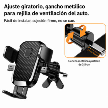 Soporte Celular Auto Rejilla Universal 360° Ajustable Bloqueo Automático - Imagen 4