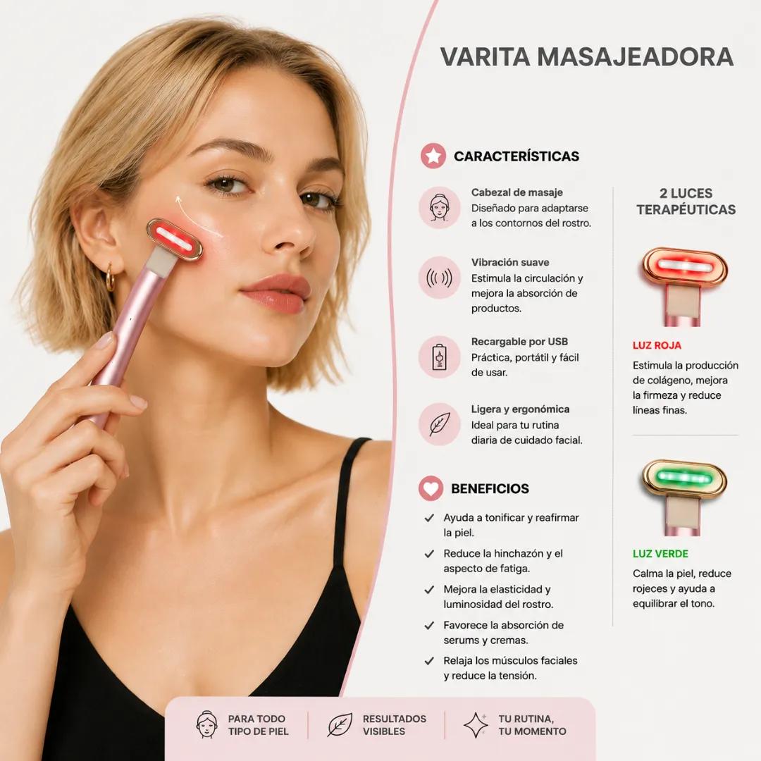 Varita Facial con Luz Roja Recargable