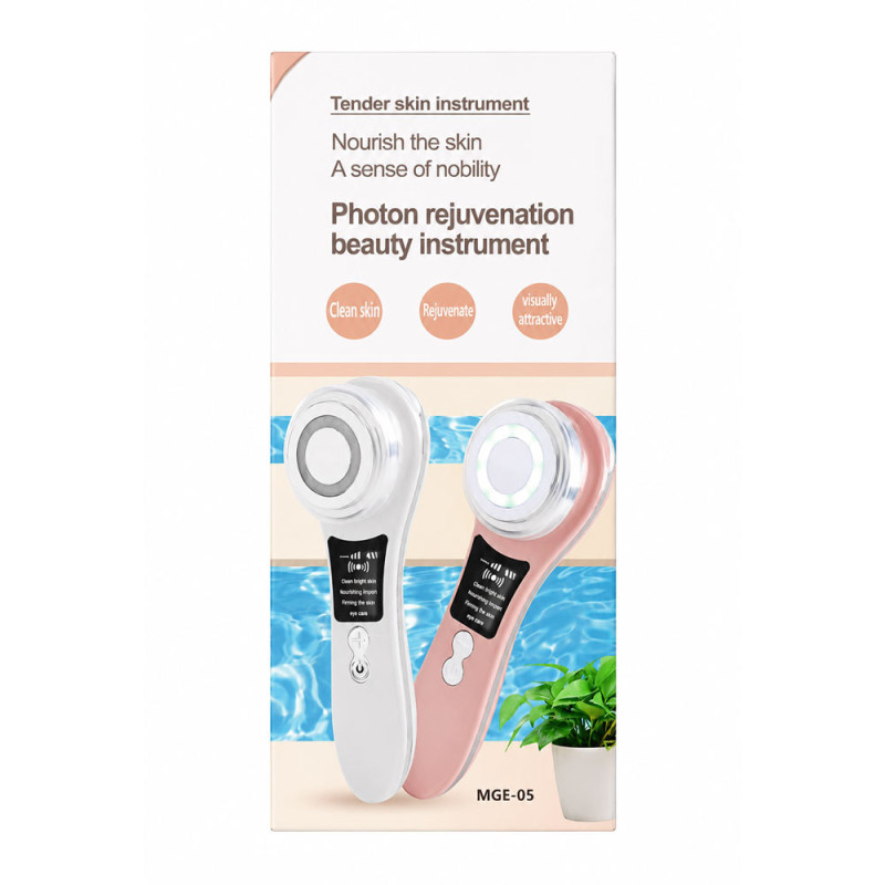 Masajeador Facial Ultrasónico con Luz LED y Calor MGE-05