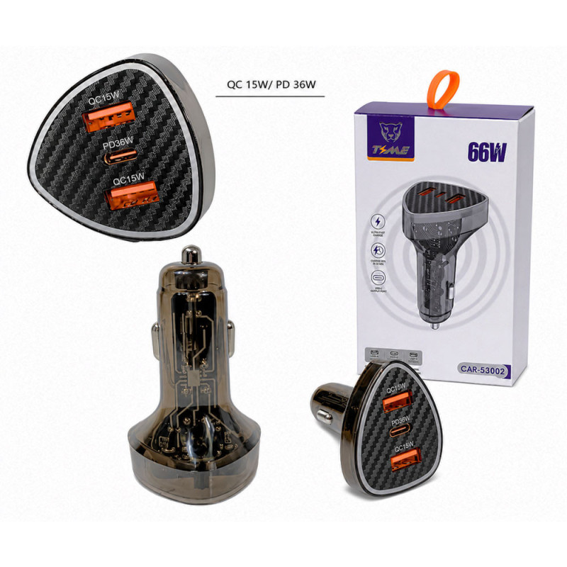 Cargador De Auto Puerto PD 2 USB Tipo-C Carga Rapida 66w - Imagen 3