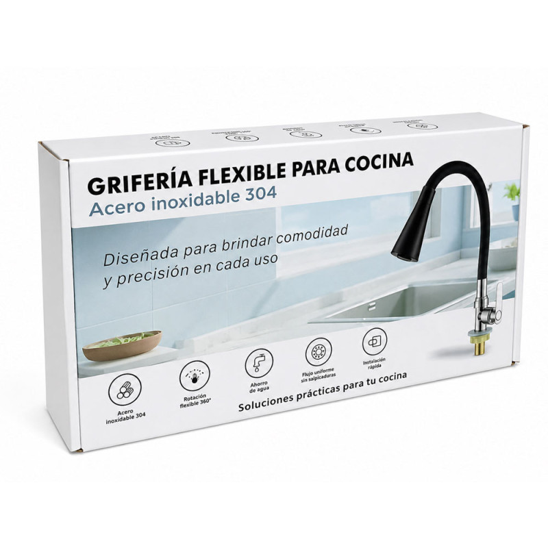 Grifería Flexible Para Cocina Acero Inoxidable 304 Doble Chorro - Imagen 4