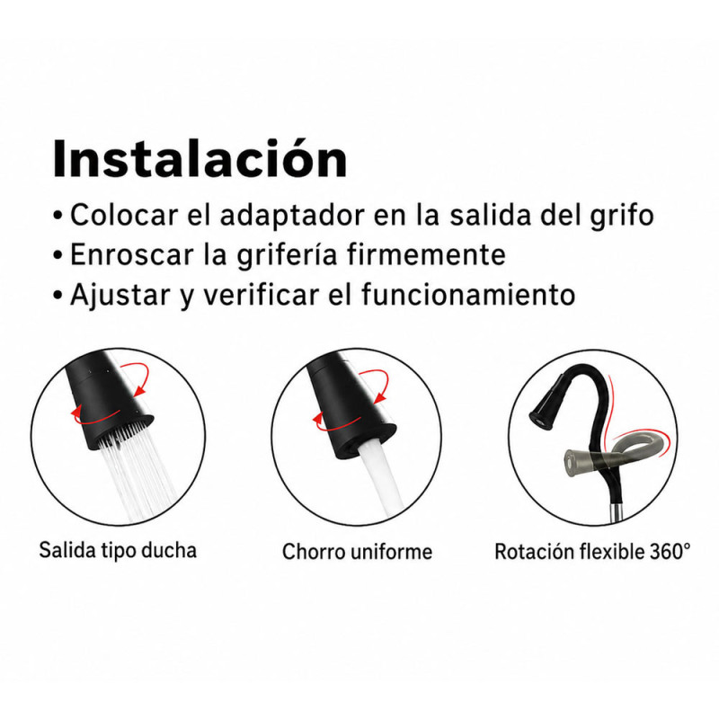 Grifería Flexible Para Cocina Acero Inoxidable 304 Doble Chorro - Imagen 2