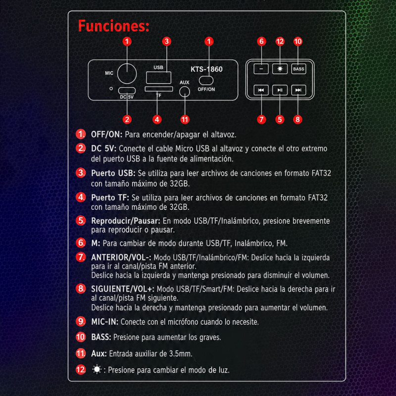 Parlante 6.5 Recargable USB con Micrófono Karaoke - Imagen 5