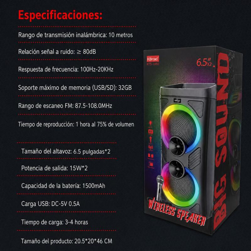 Parlante 6.5 Recargable USB con Micrófono Karaoke - Imagen 3
